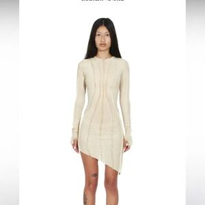 Sami Miro Vintage Ivory Long-Sleeve Asymmetric Sheer Mesh Bodycon Dress